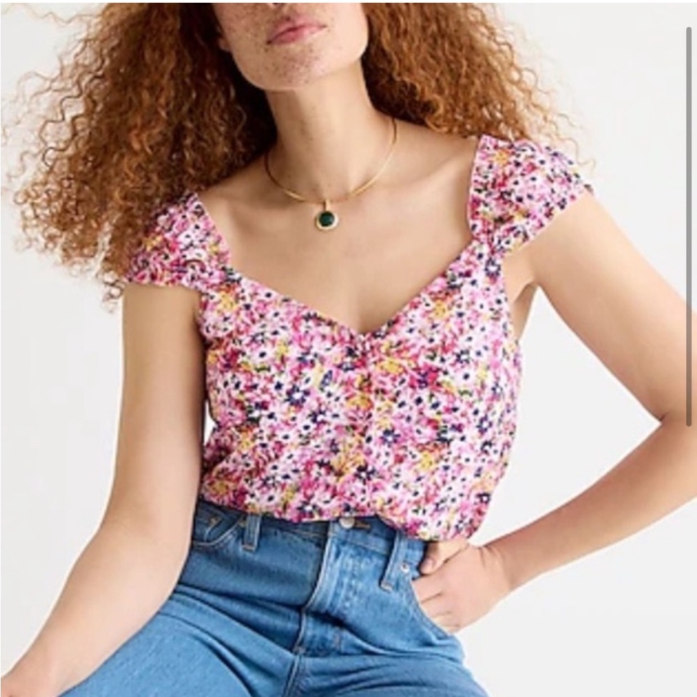 NWT J. Crew Cap-sleeve Crinkle Chiffon Top in floral fields size Small